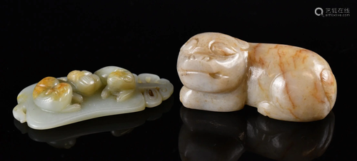 A Jade Carving Beast& A Double Cats Pendant,Qing