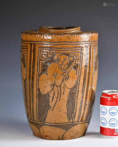 A Large Brown Double Glazed Pottery Jar