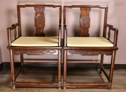 A Pair of Hongmu Arm Chairs, Qing