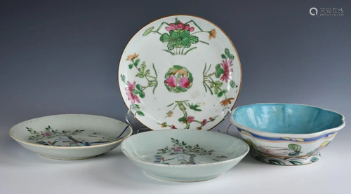 Three Famille Rose Dishes & A Bowl