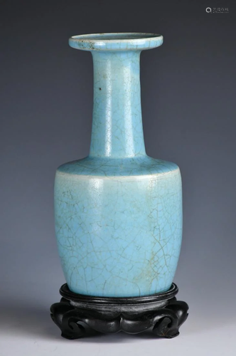 A Blue Ruyao Crackle Vase, Chongning Mark,w/stand