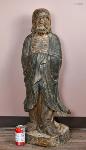 A Chinese Carved Wood Figure of Luohan 18th-19th C
