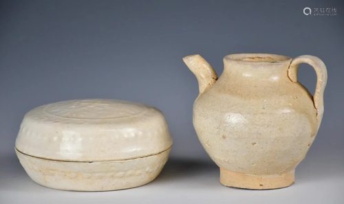 A Small Pottery Jar And A White Glaze Cover Box