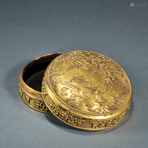 A Gilt-Bronze Circular Box and Cover