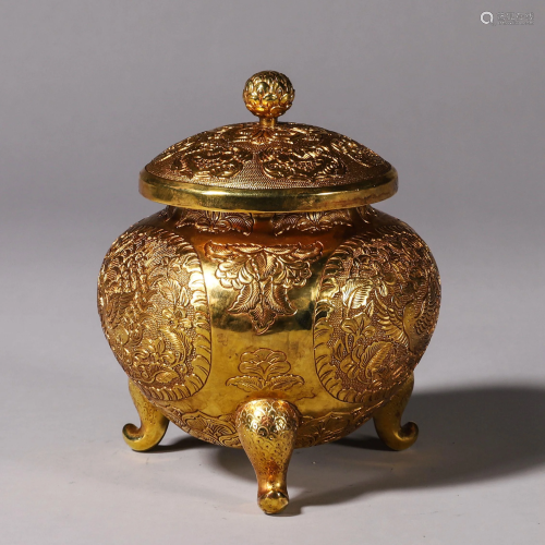 A Gilt-Bronze Phoenix Tripod Jar