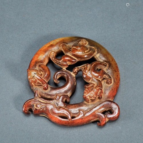 A Russet Jade Chilong Plaque