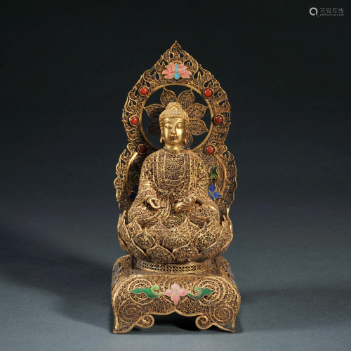 A Silver Gilt Seated Buddha