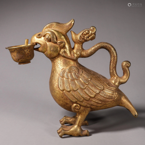 A Gilt-Bronze Phoenix Lamp