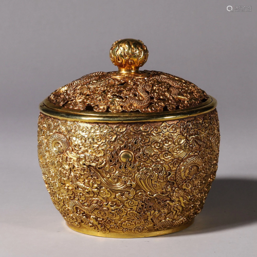 A Gilt-Bronze Dragon Jar with Cover