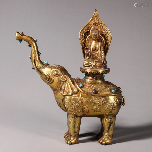 A Gilt-Bronze Shakyamuni on Elephant