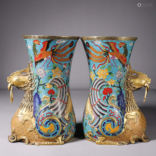 Pair Cloisonne Enamel Vases