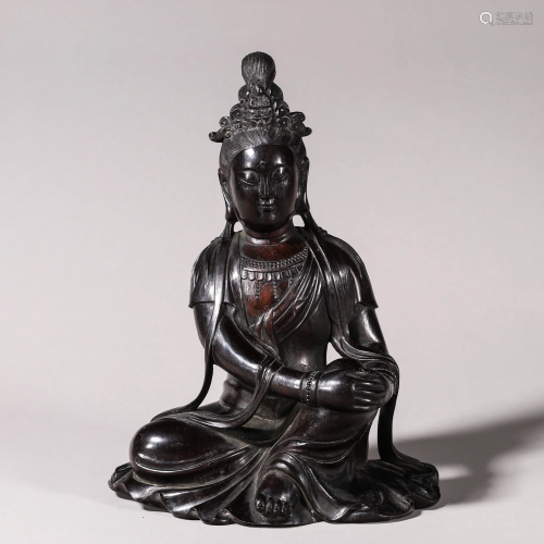 A Carved Rosewood Seated Guanyin