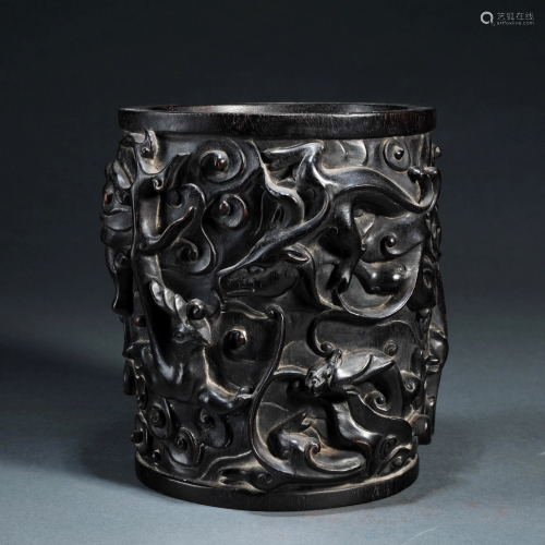 A Carved Rosewood Brush-pot