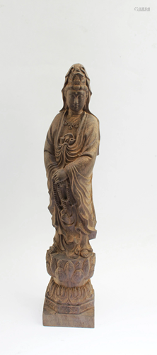 Chinese Hardwood Carved Bodhisattva Statue