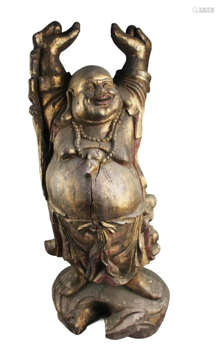 Chinese Carved Wooden Standing Buddha Statue