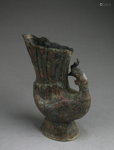 A Bronze Rooster Shaped Container