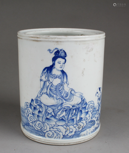 Chinese Blue & White Porcelain Brushpot