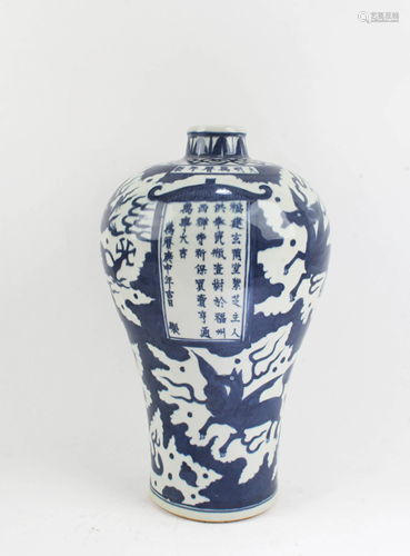 Chinese Blue & White Meiping Vase