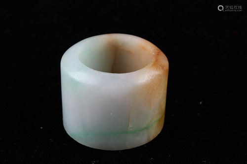 Antique Jadeite Jade Archer's Ring, with green natural