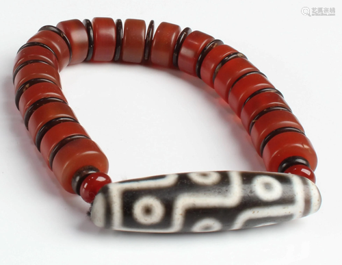 A Bead Bracelet with Dzi Bead