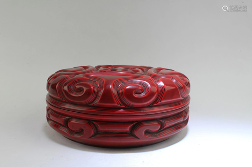 Chinese Cinnabar Lacquer Round Container