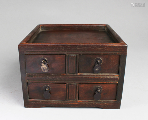 Chinese Hardwood Square Shaped Four Drawer Tea Tray