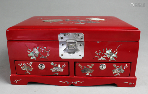 A Red Color Lacquer Jewelry Box with Mother-of-Pearl