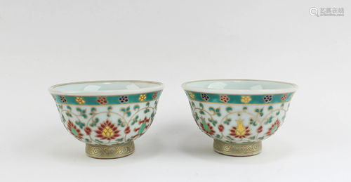 A Pair of Chinese Famille Verte Porcelain Cups