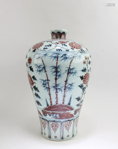 Chinese Iron Red Blue & White Porcelain Vase