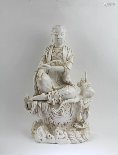 Chinese Bland De Chine Guanyin Statue