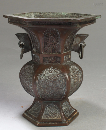 A Bronze Hexagon Vase