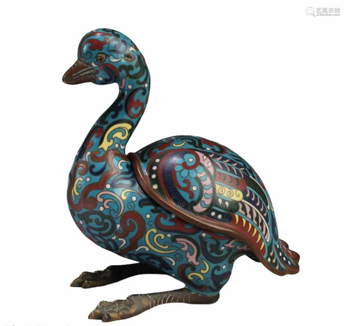 An Old Cloisonne Bird Shaped Container