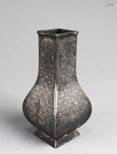 A Silver-Plate Square Vase