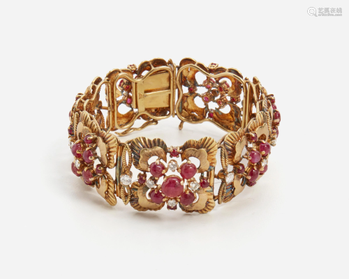 A ruby and diamond floral bracelet