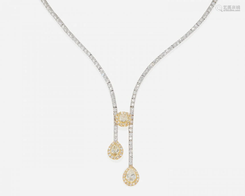 A colored and near-colorless diamond drop necklace