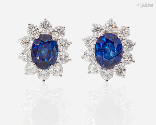 A pair of sapphire and diamond earrings