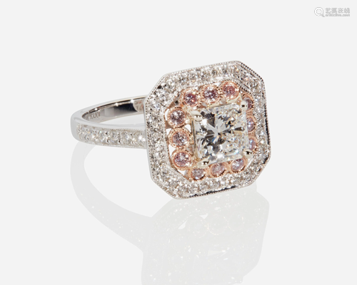 A near colorless and pink diamond ring