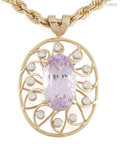 A kunzite and diamond pendant necklace