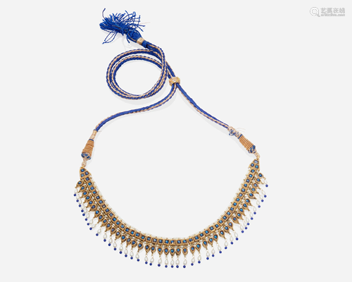 An Indian sapphire and diamond reversible fringe choker