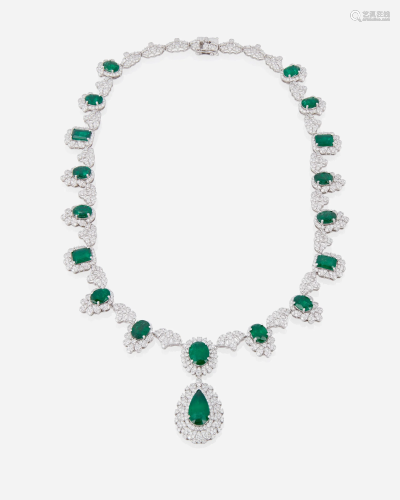 An emerald and diamond necklace