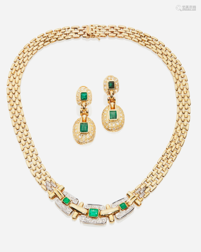 A set of emerald and diamond jewelry