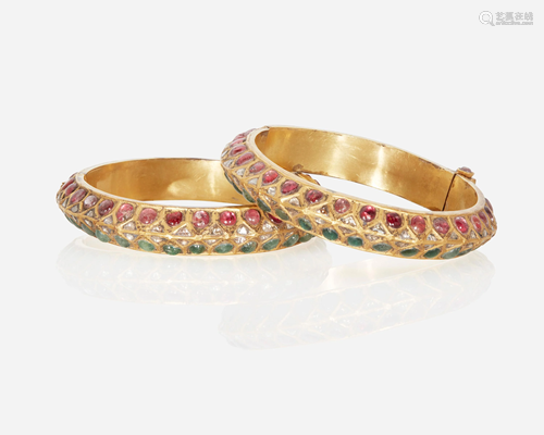 A pair of Antique Indian red and green stone bangle