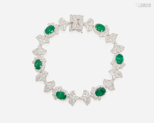 An emerald and diamond bracelet