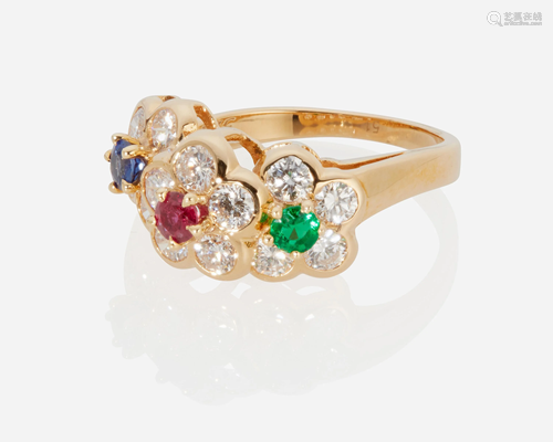 A Van Cleef & Arpels gem-set flower ring