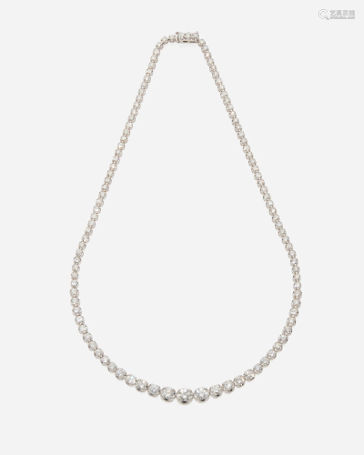 A graduated diamond line necklace