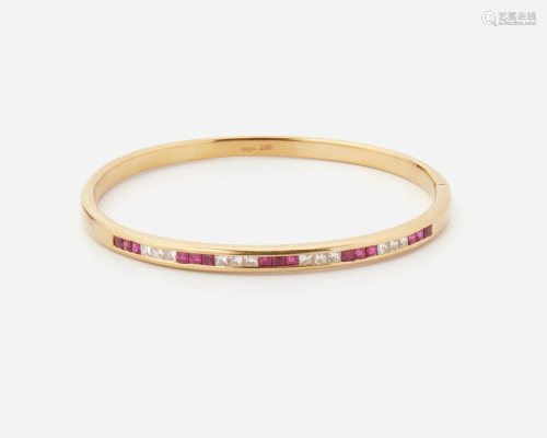 A ruby and diamond hinged bangle bracelet