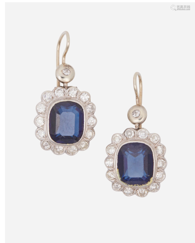A pair of simulated sapphire and diamond earrings