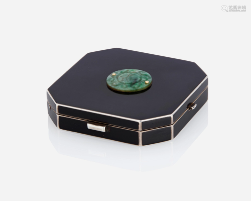 An Art Deco jadeite and enamel compact