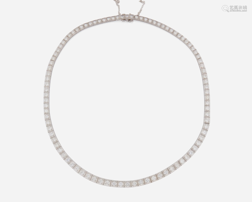An Art Deco graduated diamond line necklace