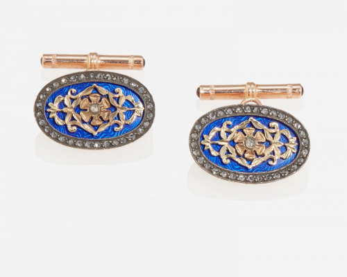 A pair of Russian enamel and diamond cufflinks